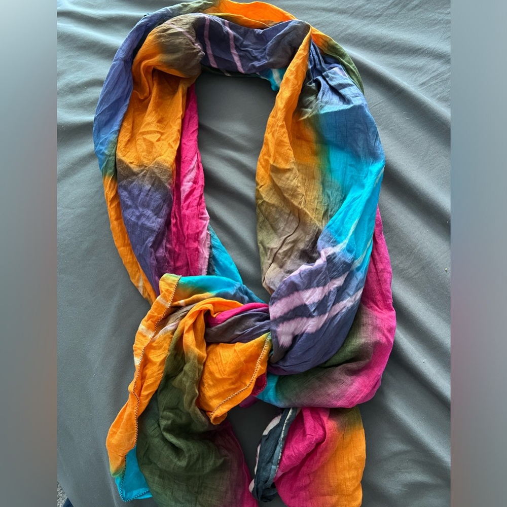 Global Girlfriend rainbow tie dye scarf. 100% cotton and fair trade